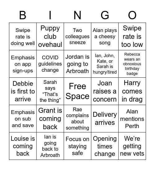 Big Shoal Predictions Bingo Card