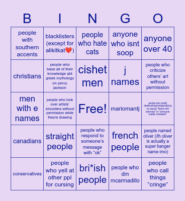 amber’s list of people she hates!! /lh (bingo edition) Bingo Card