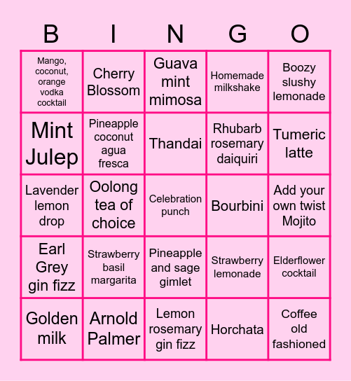 Spring Drink Bingo Card