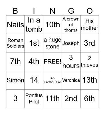 Stations of the cross Bingo Card