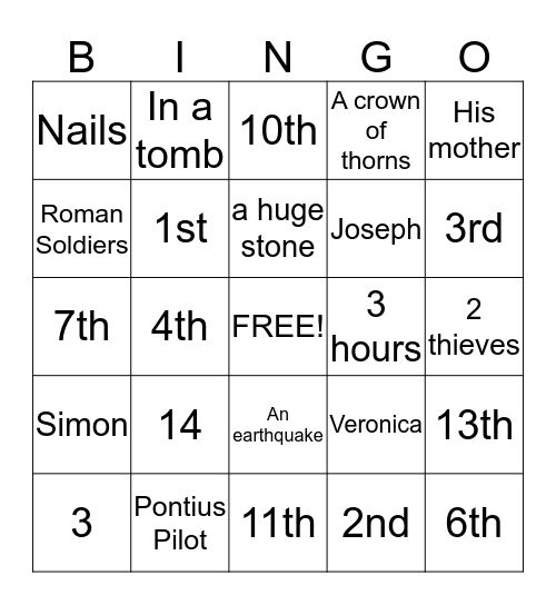 Stations of the cross Bingo Card