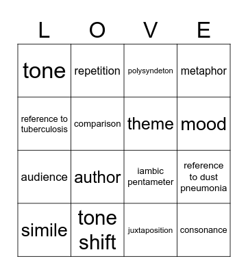 "Love is not all" Bingo Card