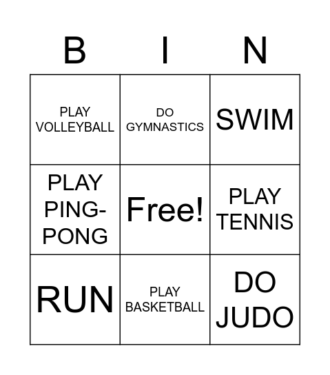 SPORTS Bingo Card