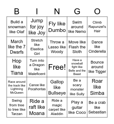 Disney Exercise Bingo Card
