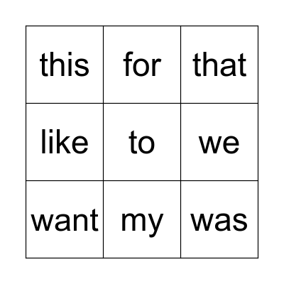 Sight Words (look - at) Bingo Card