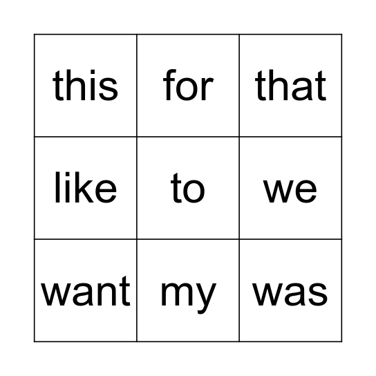 Sight Words (look - at) Bingo Card