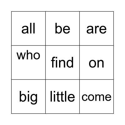 Sight Words (where- them) Bingo Card
