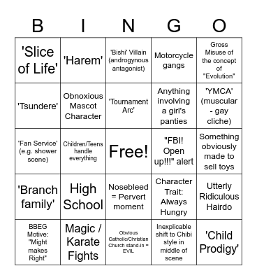 Bullshit Bingo: Anime Tropes Bingo Card