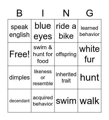 Genetics Bingo Card