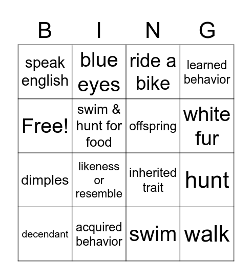 Genetics Bingo Card