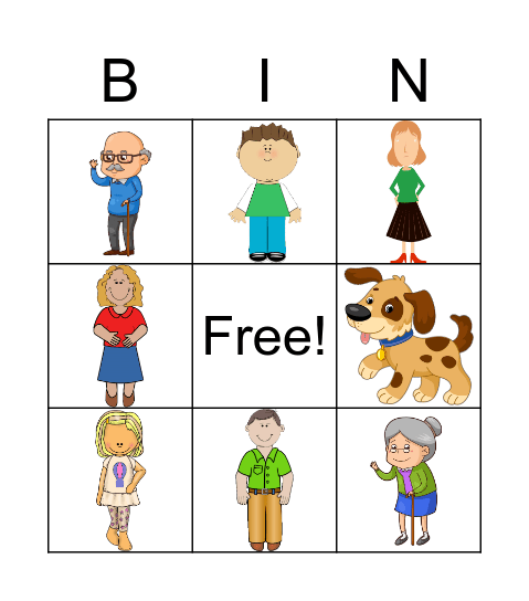 Family Members Bingo Card