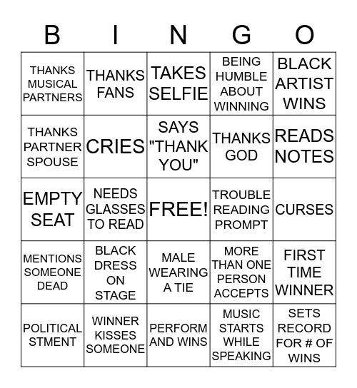 2015 GRAMMY Bingo Card