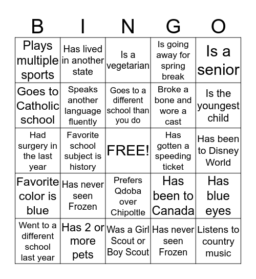 Untitled Bingo Card