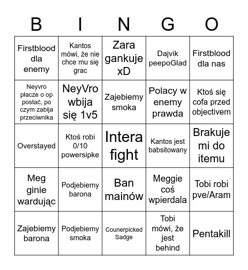 Clash Bingo Card