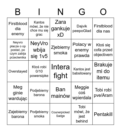 Clash Bingo Card