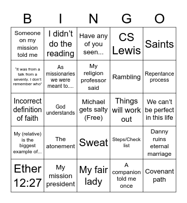 B Bingo Card