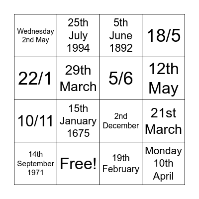 THE DATES Bingo Card