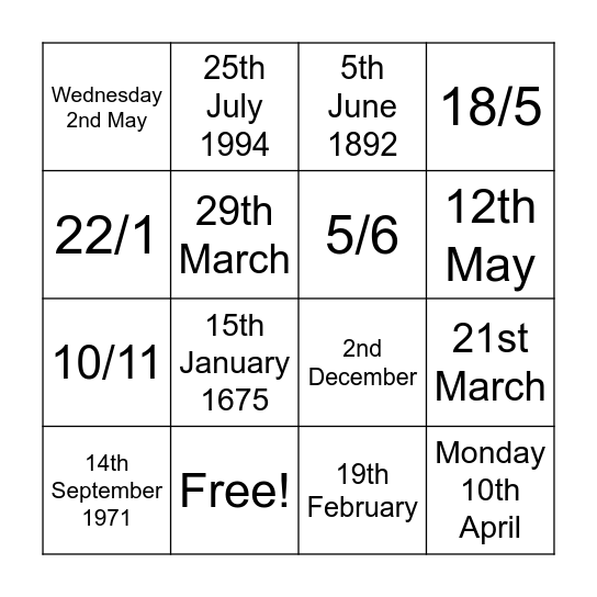 THE DATES Bingo Card