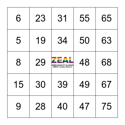 ZEAL Pride Drag Bingo with Divina De Campo Bingo Card