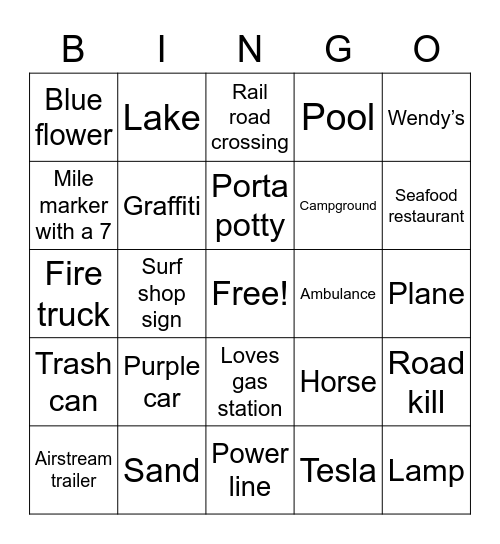 Beach Trip Car Bingo Card