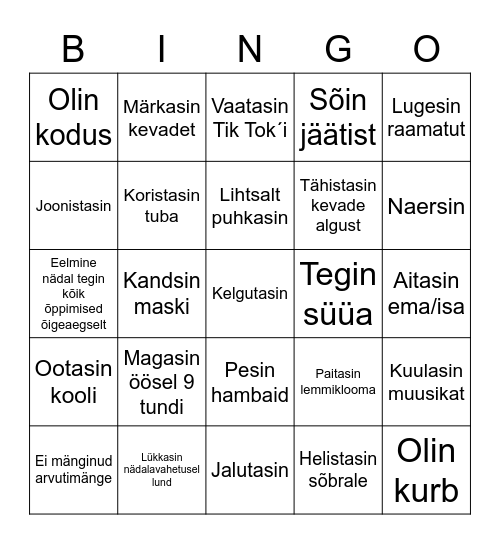 Nädala Bingo Card