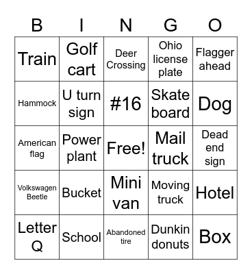 Beach Trip Car Bingo Card