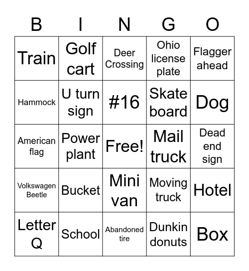 Beach Trip Car Bingo Card