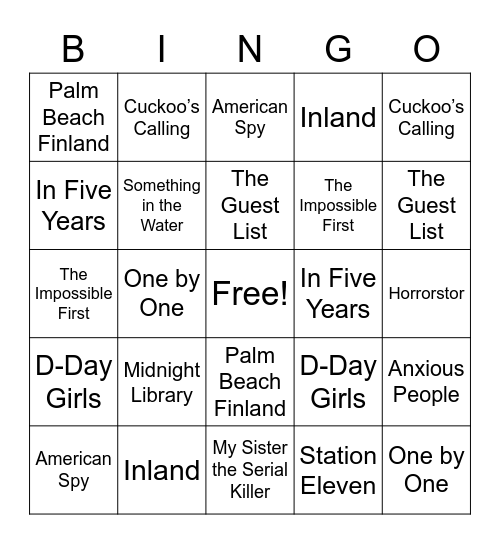 Book Club Bingo! Bingo Card