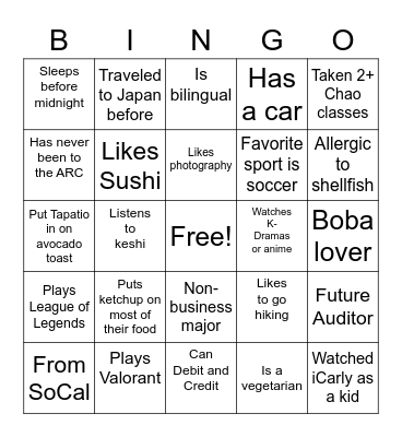 BAP&AA BINGO Card