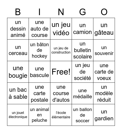 10.4 - Les Jouets Bingo Card