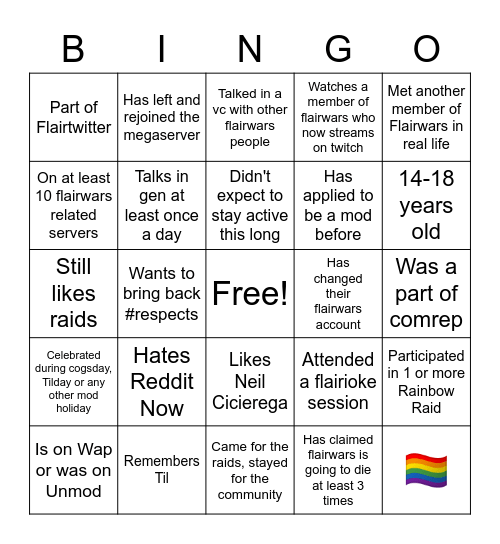 2021 Flairwars Bingo Card