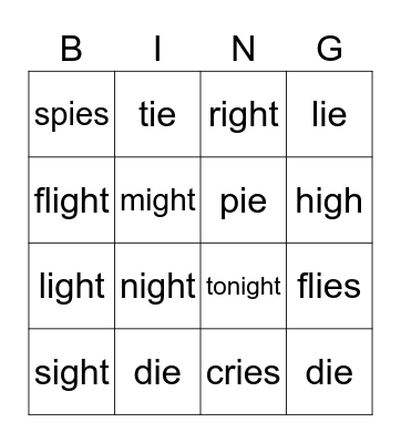 Bingo: ie & igh Bingo Card