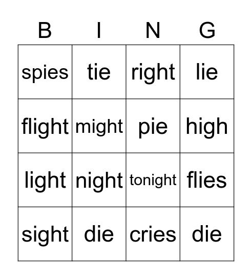 Bingo: ie & igh Bingo Card