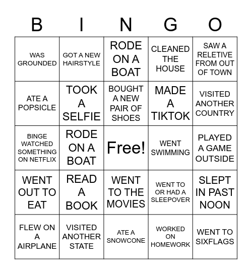 SPRING BREAK MIXER Bingo Card