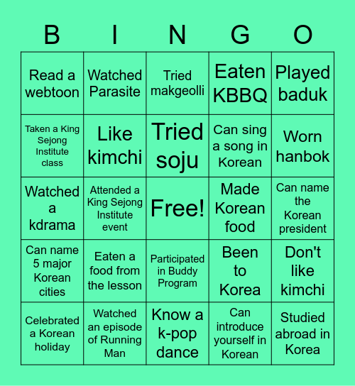 KLC Bingo Card