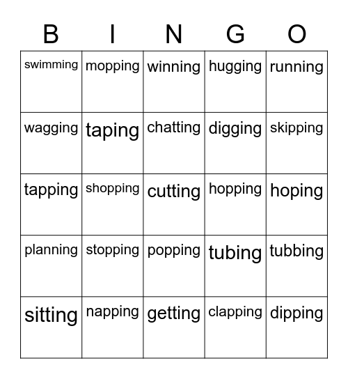CVCe and CVC verbs + ing Bingo Card
