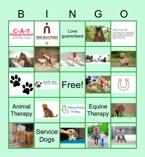 Animal Therapy Bingo Card
