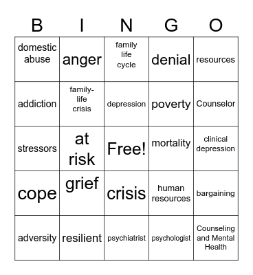 Counseling & Mental Health Bingo Card