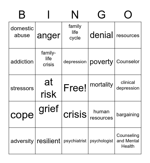 Counseling & Mental Health Bingo Card