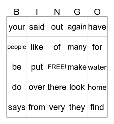 Sight Word Bingo #2 Bingo Card