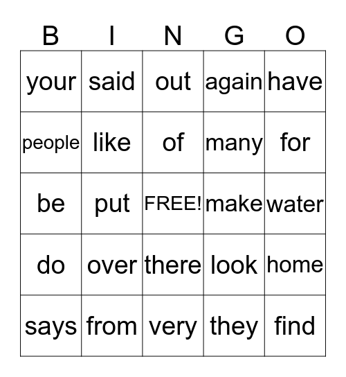 Sight Word Bingo #2 Bingo Card