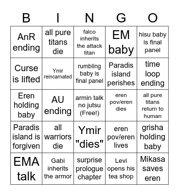 Aot Chapter 139 Bingo Card