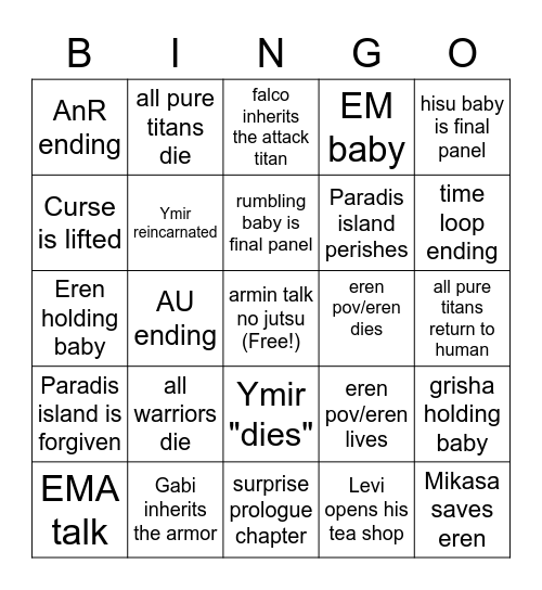 Aot Chapter 139 Bingo Card