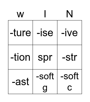 Phonics Bingo Card