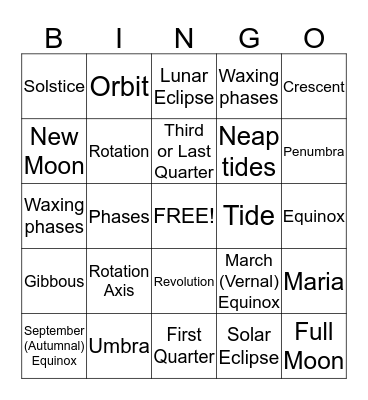 Definition bingo Card