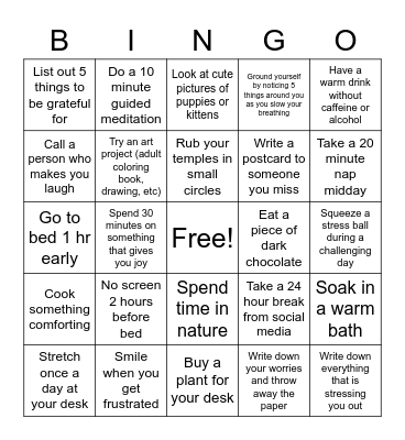 Relax Bingo Card