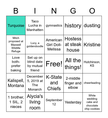 The Birkys Get To Know Alycia Bingo Card