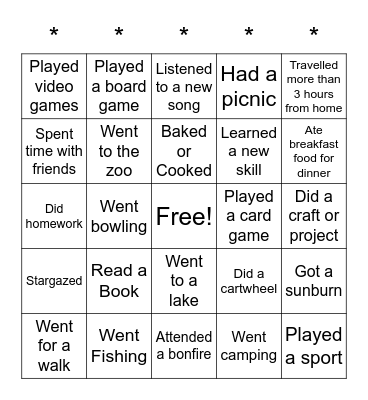 Spring Break Bingo! Bingo Card