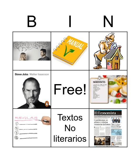 Textos No narrativos Bingo Card