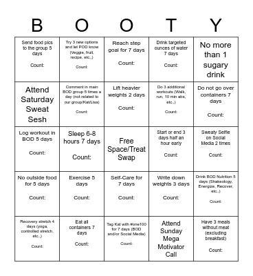 The Booty Bunch! Bingo Card